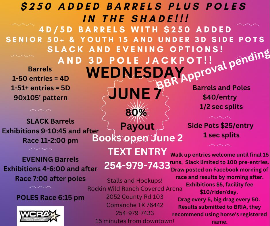 June Wednesdays $250 added Barrels plus Poles and Side Pots!